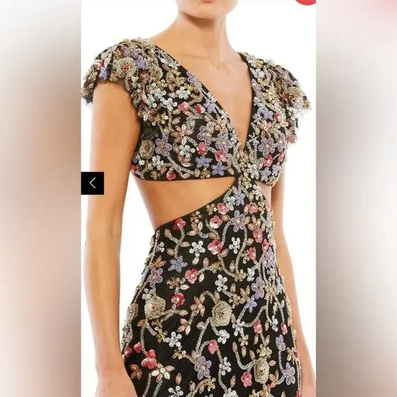 Mac Duggal Embellished Cut Out Ruffled Cap Sleeve beaded lace up back gown 5564 - Picture 3 of 6